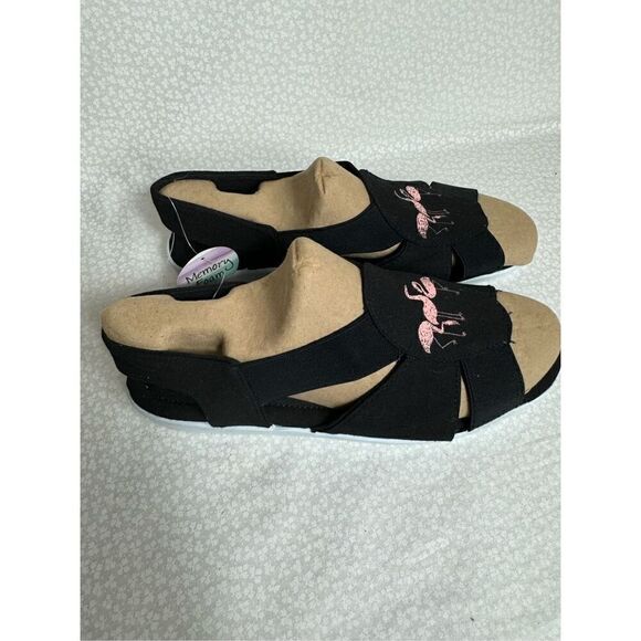 Coral Bay WOMEN’S SIZE 6 Canvas Open Toe Sandals with Embroidered Flamingos - Picture 2 of 6